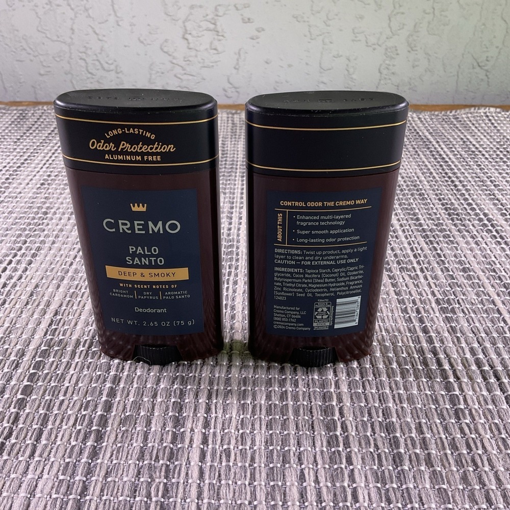 2 Pack Cremo Palo Santo Aluminum Free Deodorant for Men 48-hour Protection 2.6oz